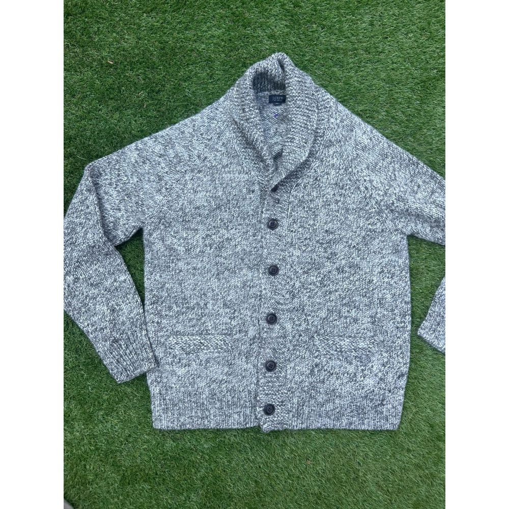 J Crew Cardigan Mens M Gray Marl Shawl Neck Wool Alpaca Chunky Button Up Heavy